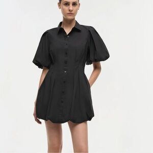 Jonathan Simkhai Cleo Black Puff Sleeve Bubble Hem Mini Shirt Dress Sz 4